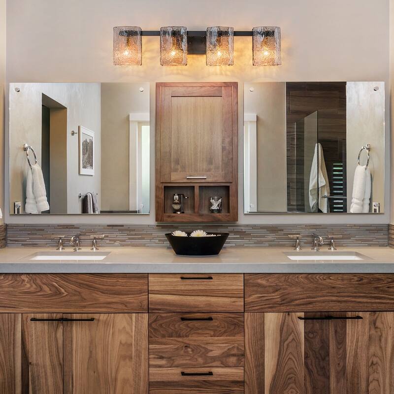 3/4-Light Textured Smoke Glass Wall Sconce — Modern Industrial Vanity Light for Bathroom