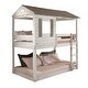 preview thumbnail 2 of 1, White Twin over Twin Size Solid Wood Bunk Bed with Roof and Ladder for Kids, Boys and Girls, Bedroom