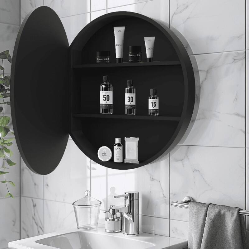 Metal Framed Wall-Mount Bathroom Medicine Cabinet with Mirror, Large Storage Space, Black Iron Powder Material
