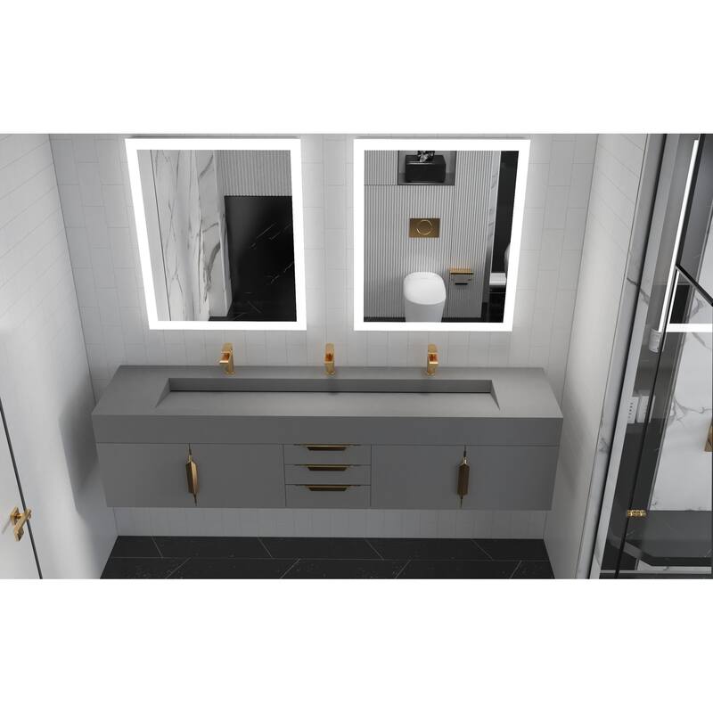 Nile 84" Wall Mounted Bathroom Vanity Set gr/ Gray Top