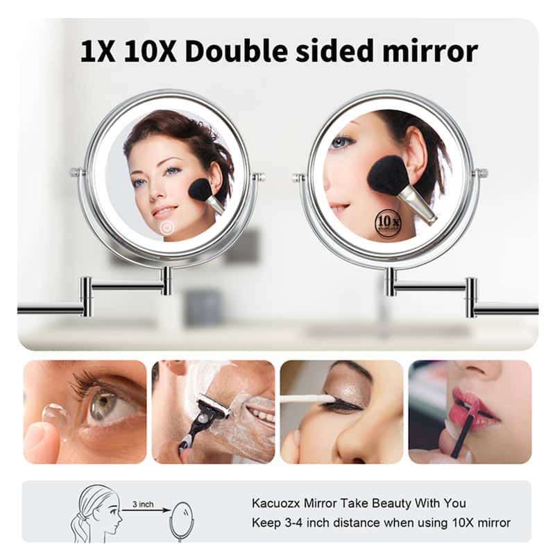Wall Mounted Makeup Mirror w/ Down Double-Sided 1x/10x Magnification