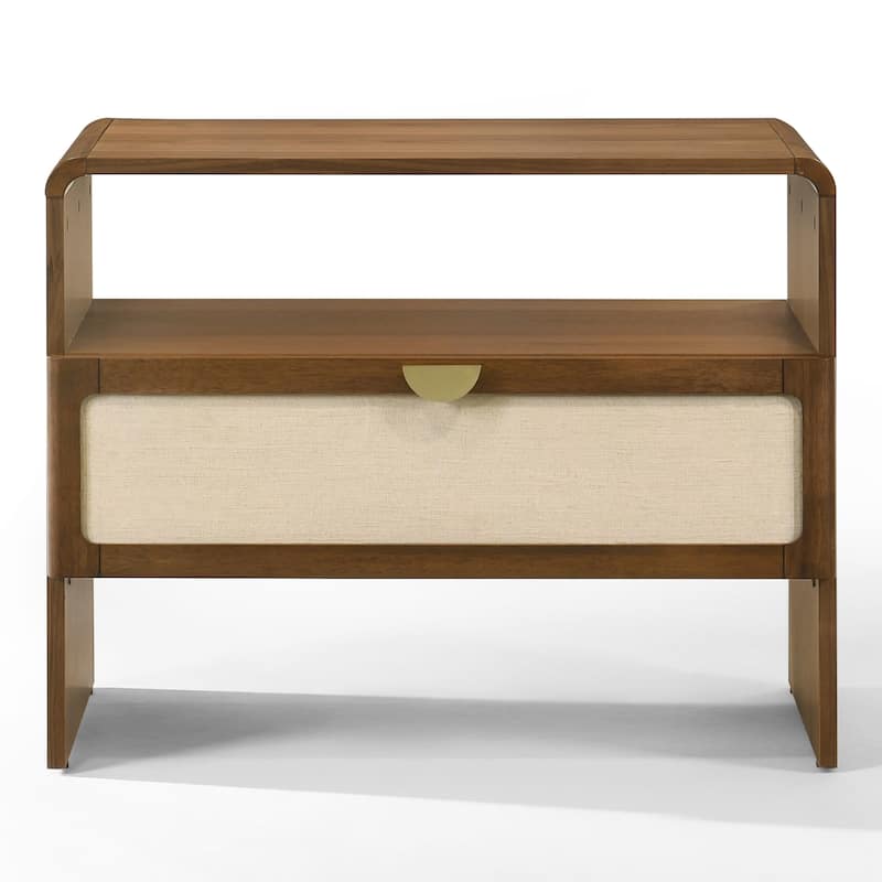 Modrest Emilio Modern Natural Burlap & Walnut Nightstand