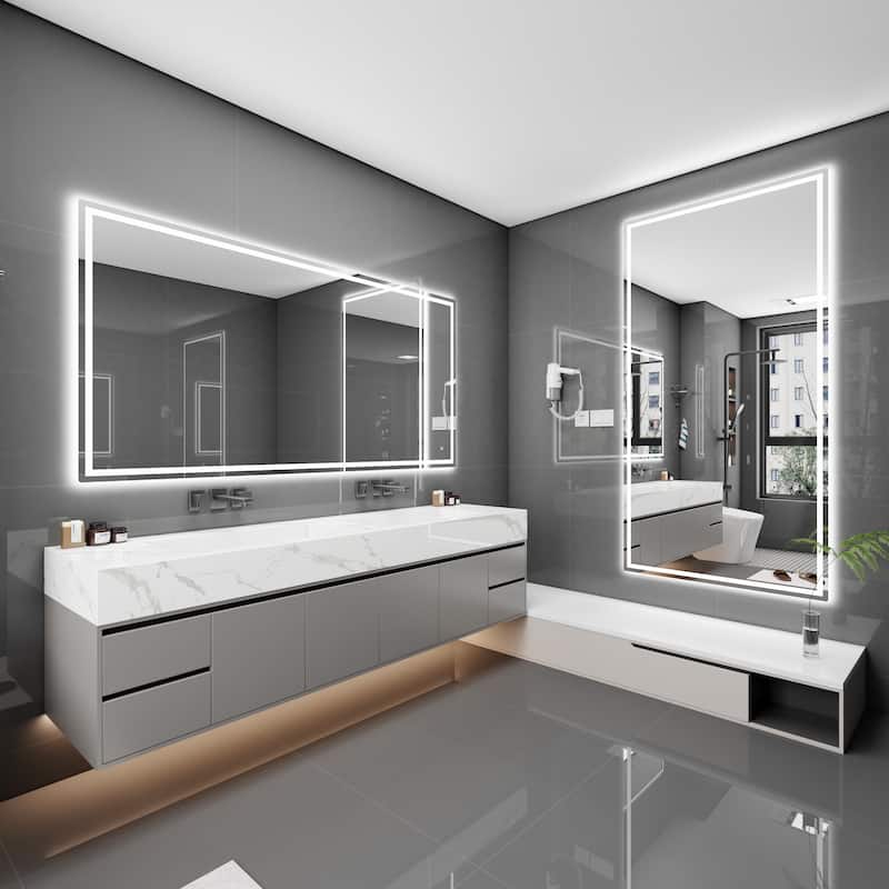 CB HOME Gesture Control Smart LED Mirror Bathroom, Lighted Wall Mounted Mirror, Dimmable, Frameless,Three Color,Front&BackLit