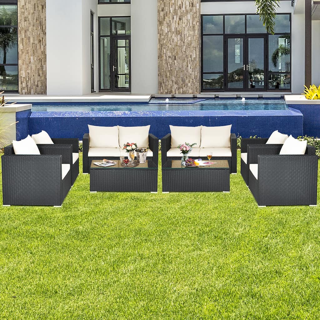 Costway 8PCS Patio Rattan Furniture Set White - See Details