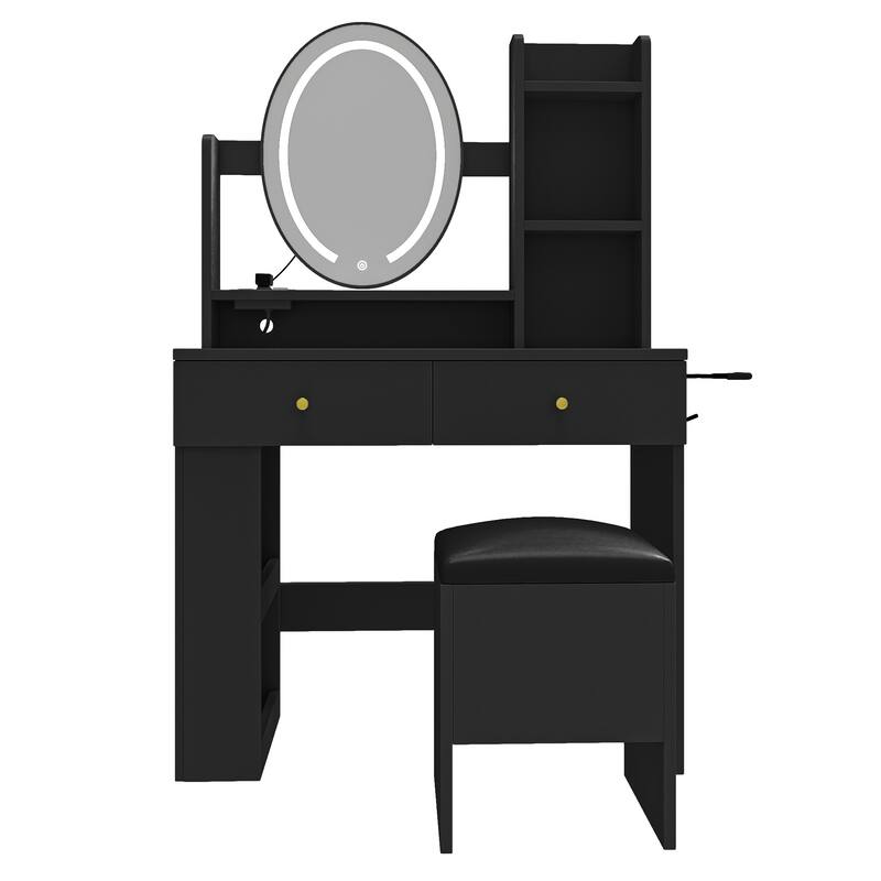Moasis Makeup Vanity Set With Storage Ottoman and LED Lighted Mirror & Charge Station