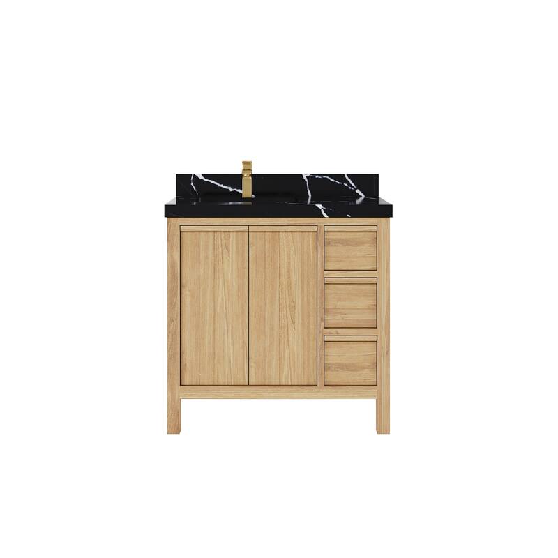 Willow Collections 36 in. W x 22 in. D Elizabeth Solid Teak Left Offset Sink Bathroom Vanity with Countertop