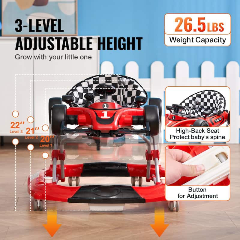 PP 4-in-1 Baby Walker with Wheels, Music and Foldable Design - 28.3” L x 27.6” W x 21.7” H