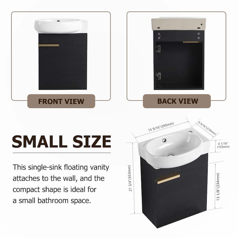 Soft Close Doors Bathroom Vanity With Sink,16 Inch