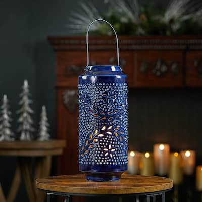 Snowflake Punched Metal Candle Lantern - 15.75" - Blue