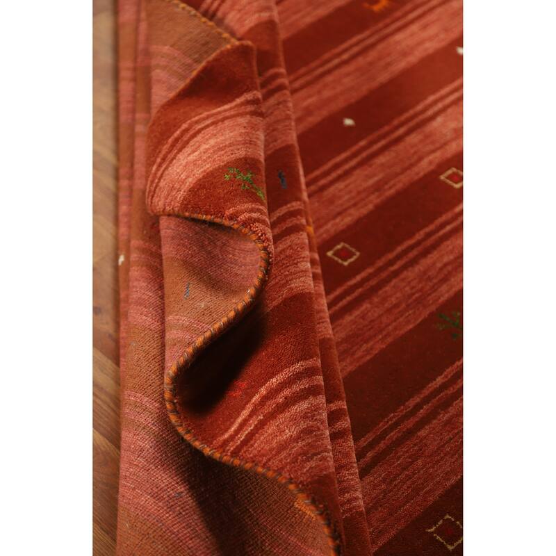 Hand Knotted Oriental 100% Wool Carpet Tribal Stripe Oranges & Rust Gabbeh Area Rug - 9' 9'' X 6' 9''