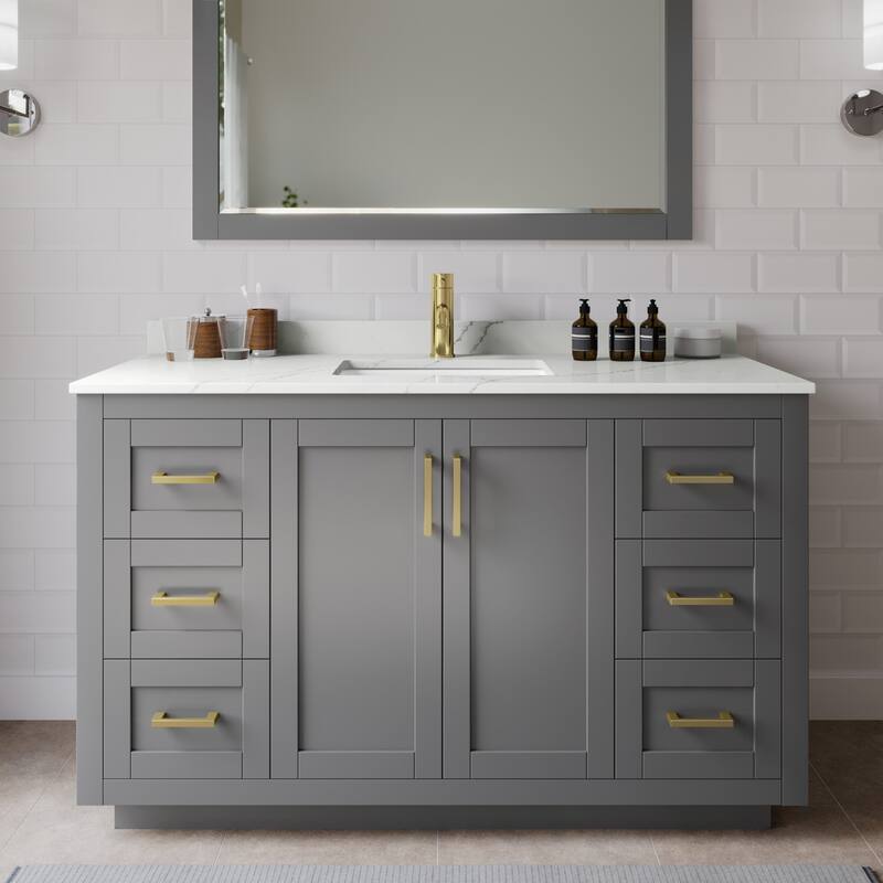 Wyndham Collection WCF292954S-QTZ-UNSMXX Miranda 54" Free Standing - Dark Gray / Giotto Quartz Top / Brushed Gold
