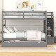 preview thumbnail 2 of 7, Gray Full-over-Full Bunk Bed with Trundle & Storage Stairs
