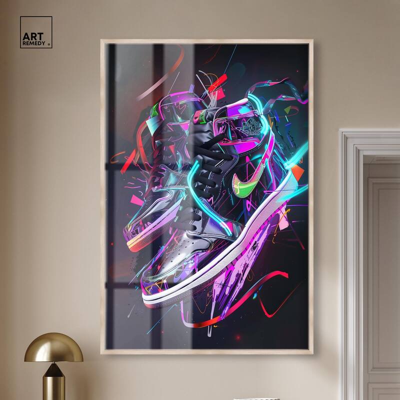 Neon Ribbons Sneakers Shadowbox by Art Remedy
