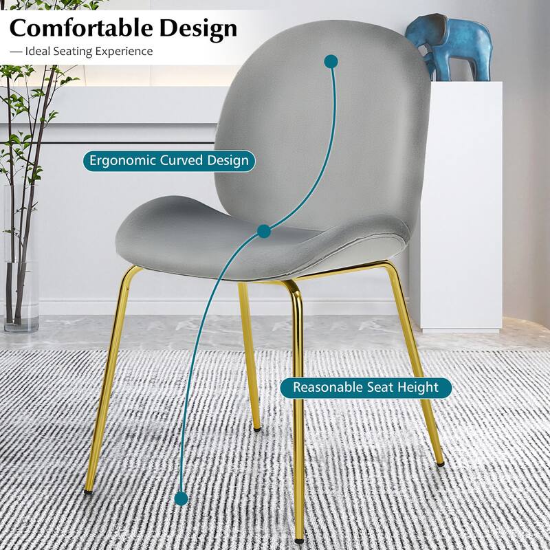 Costway Set of 2 Velvet Accent Chairs Dining Side Chairs w/Gold Metal