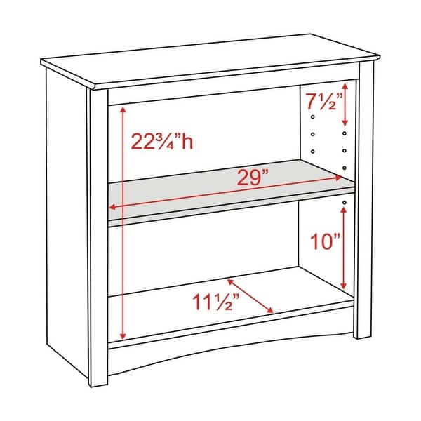 dimension image slide 1 of 5, Prepac Home Office 2-Shelf Bookcase - 31.5" W x 29" H x 13" D