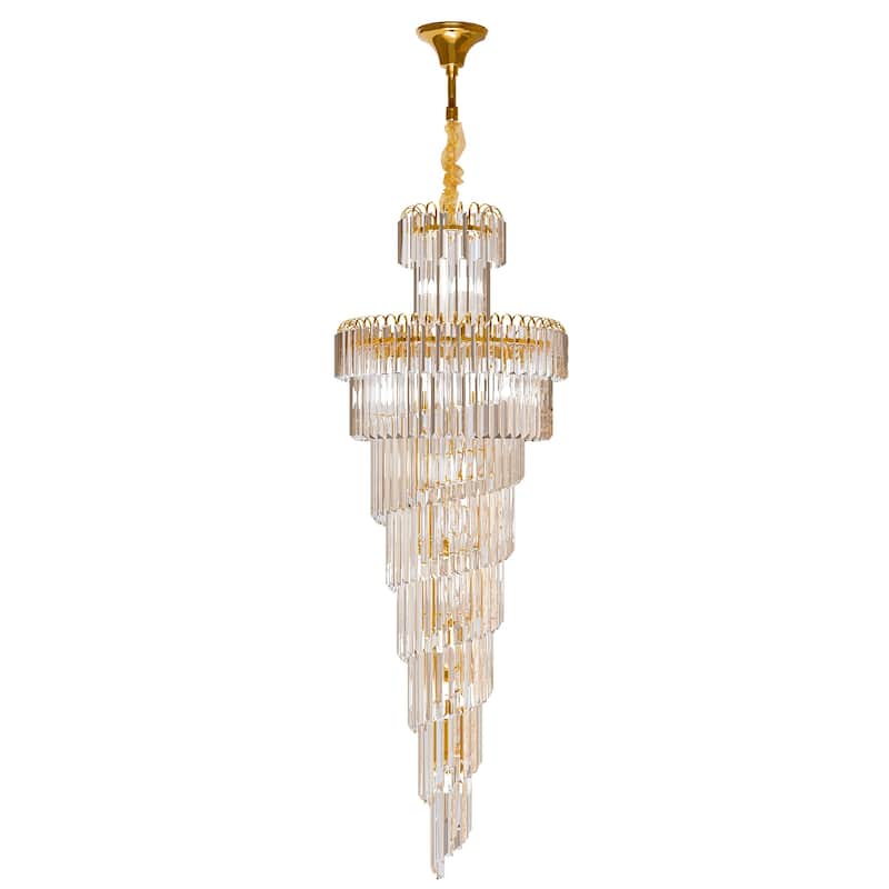 Extra Large Long Grand Spiral Crystal Chandelier Ceiling LED Tiered Pendant Light with Gold Frame