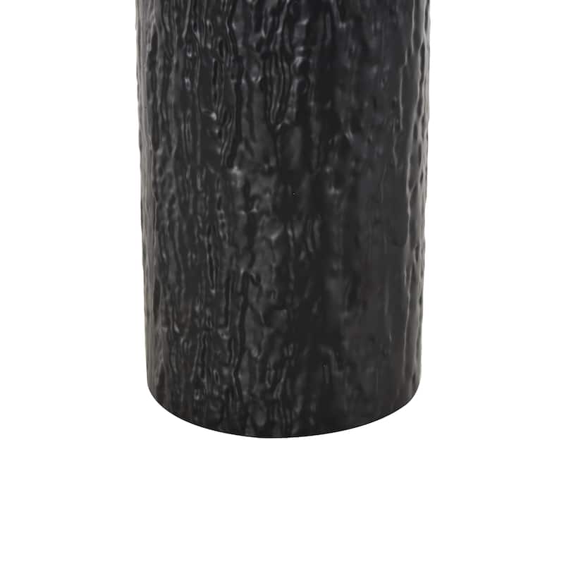 Metal Abstract Textured Color Block Decorative Vase with Brown Wood Tops - Set of 2 Black - Roche River Decor - 4"W x 4"L x 11"H