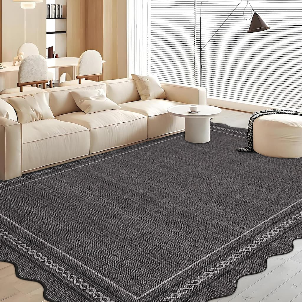 Garvee Modern Curved Rope Border Scalloped Area Rug