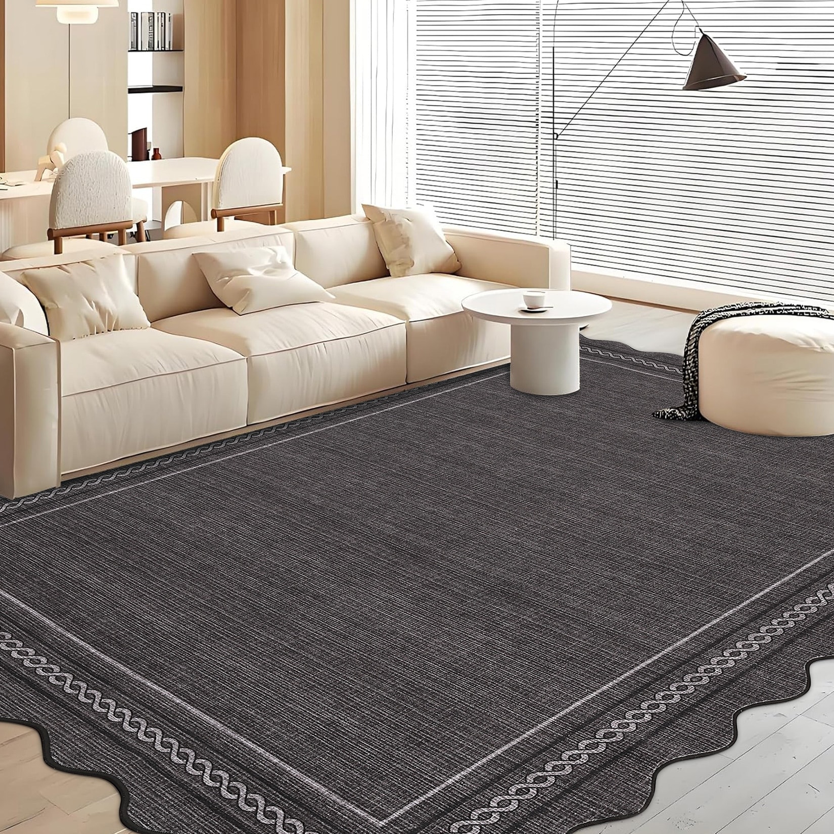 Garvee Modern Curved Rope Border Scalloped Area Rug