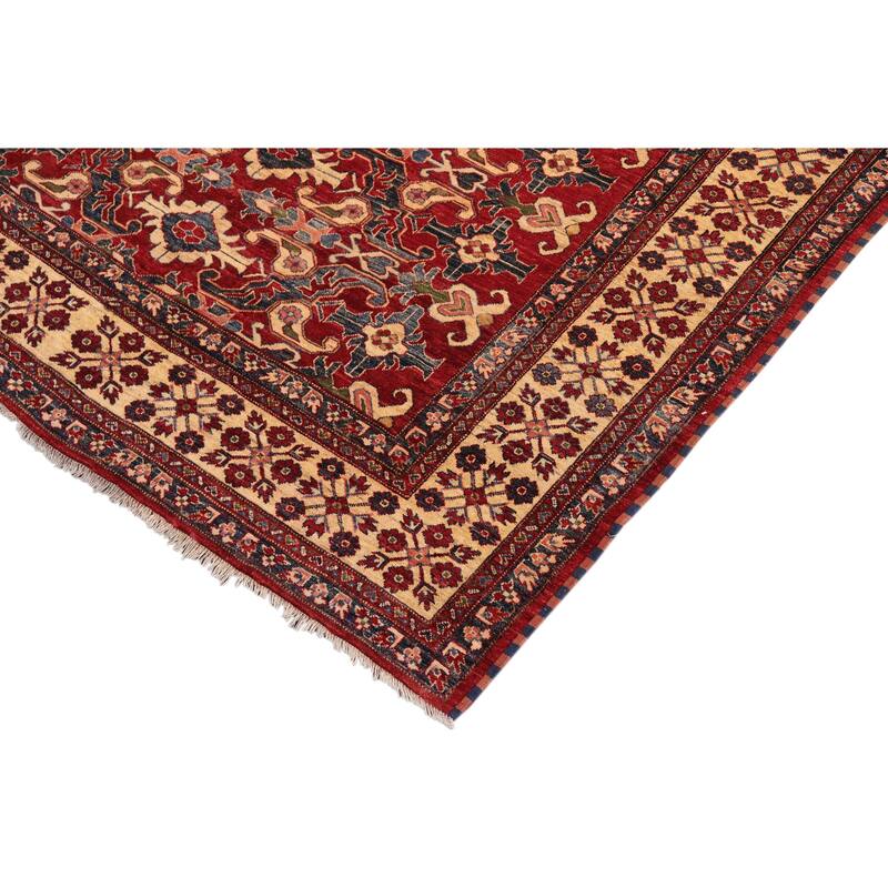 Caucasian Super Kazak Raiden Red/Beige Hand Knotted Wool Rug - 7'8'' x 11'2''