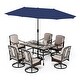 preview thumbnail 10 of 24, 7/8-Piece Patio Dining Set of 6 Swivel Metal Rattan Chairs with Deep-seating Chairs and Wood-like Table Top Table