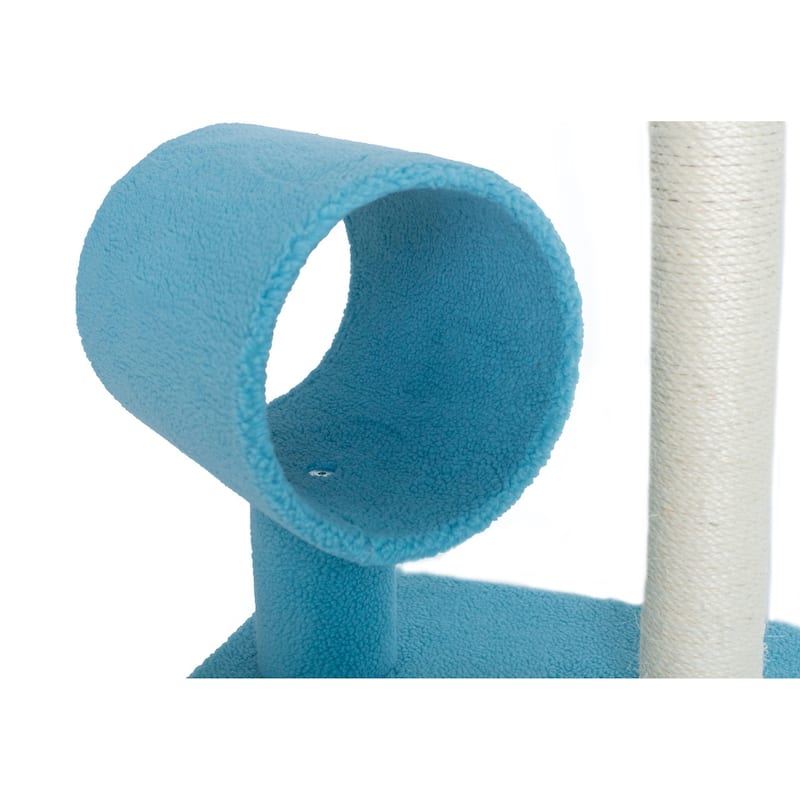 Sky Blue Real Wood Cat Tree With Scratcher And Tunnel for Privacy And Hiding