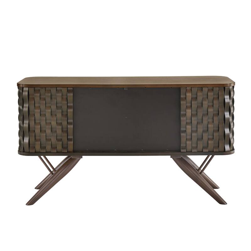 Bernal Two-tone Walnut Finish Rippled Wood Design Server by iNSPIRE Q Modern