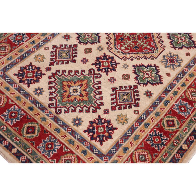 Bohemian Kazak Timothy Beige/Red Wool Rug - 4'0'' x 6'0''