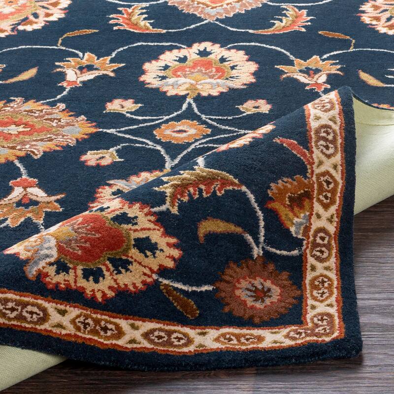 Hand-tufted Caliban Traditional Floral Ink Wool Area Rug - 4' Square