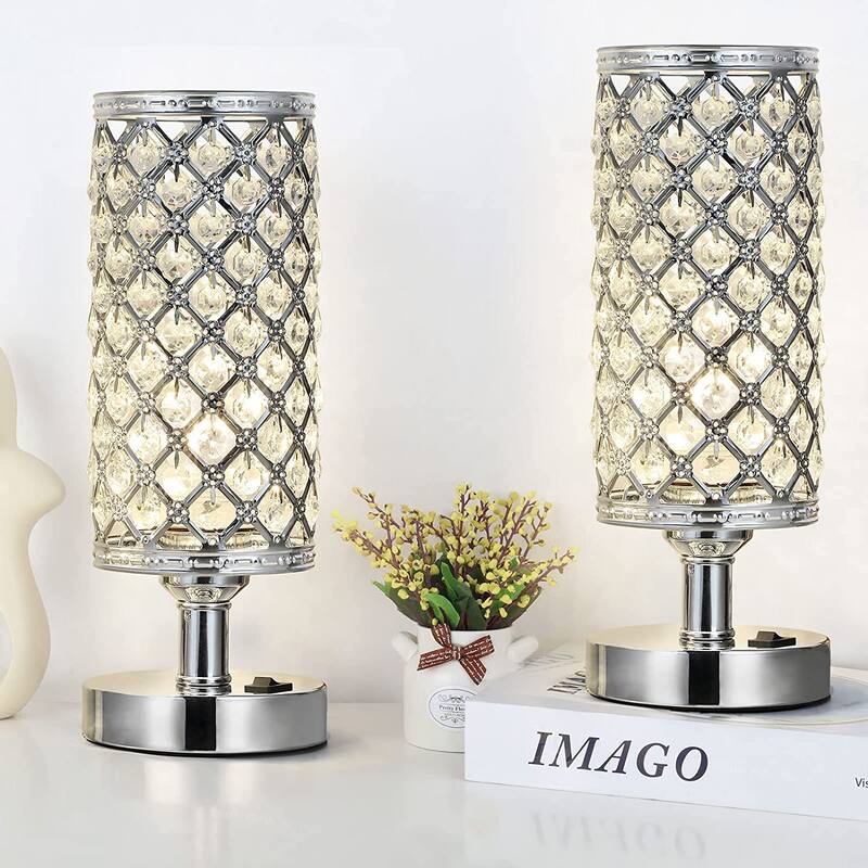Crystal Table Lamp with 2 USB Charging Ports