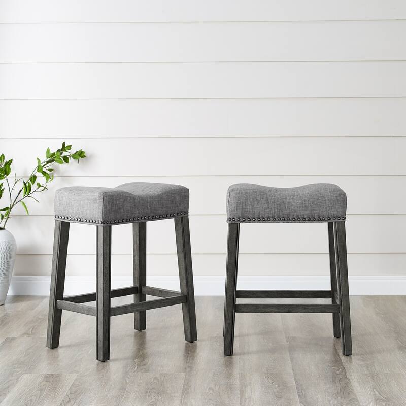 CoCo Upholstered Backless Saddle Seat Counter Stools 24" height Set of 2, Gray - Gray