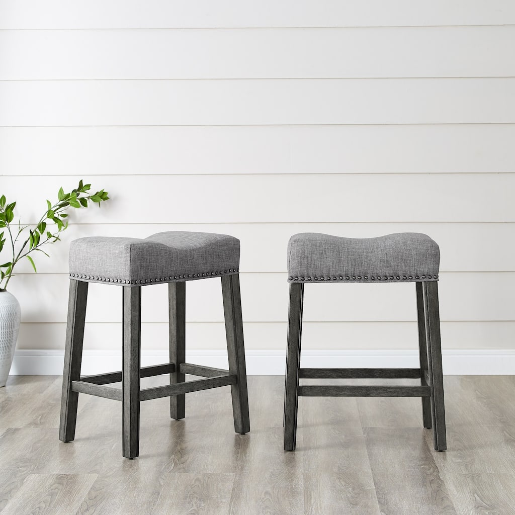 CoCo Upholstered Backless Saddle Seat Counter Stools 24" height Set of 2, Gray