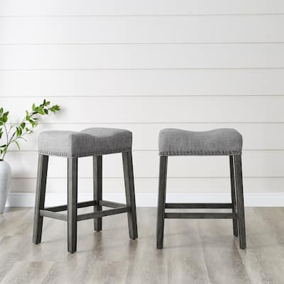 Upholstered Backless Saddle Seat Counter Stools 24" Height Set Of 2