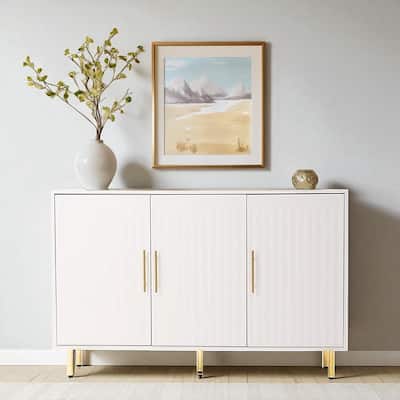55.12" 3-Door Storage Sideboard Buffet Cabinet with Gold Handles for Kitchen, Dining, or Hallway