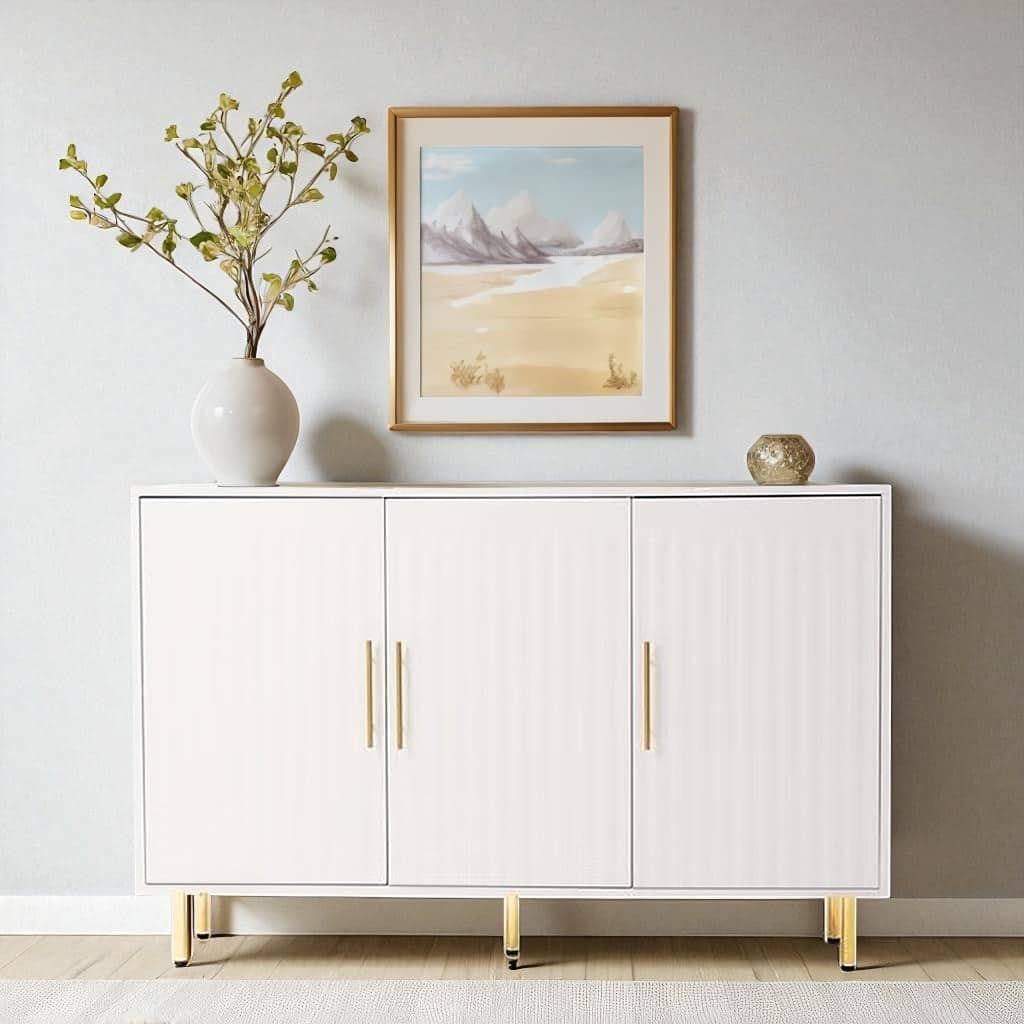 55.12" 3-Door Storage Sideboard Buffet Cabinet with Gold Handles for Kitchen, Dining, or Hallway