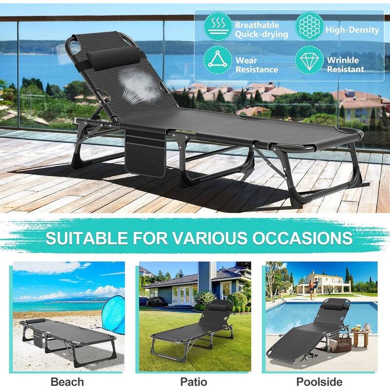 3-in-1 Patio Lounge Chair, Folding Heavy Duty Chaise
