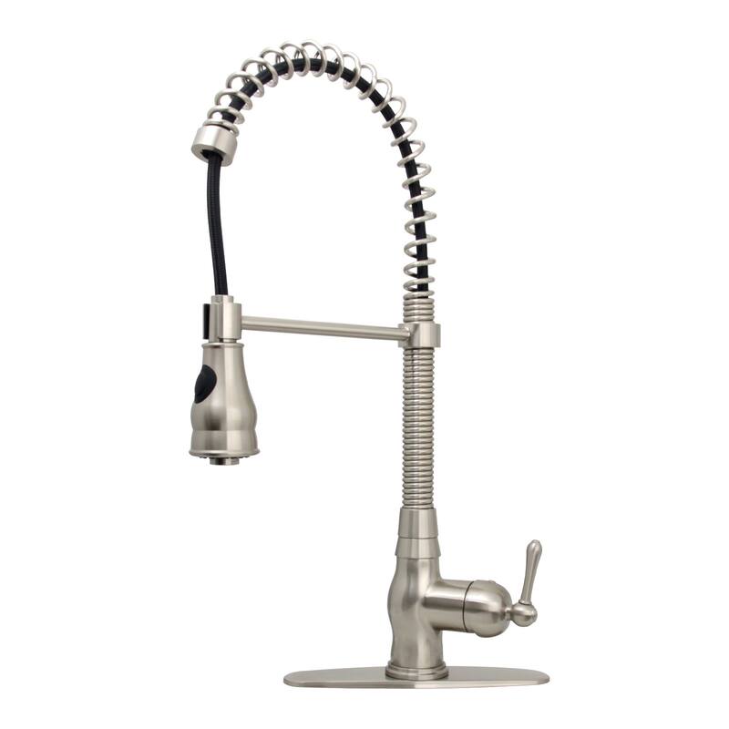 Pre-Rinse Spring Kitchen Faucet, Single Level with Pull Down Sprayer - Brushed Nickel