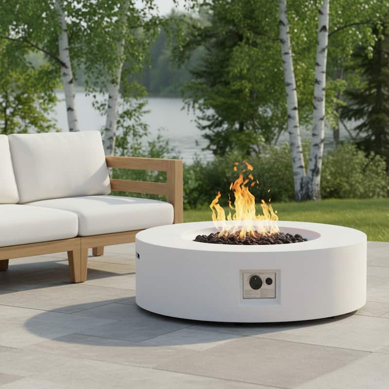Aidan Outdoor 50,000 BTU Lightweight Concrete Circular Fire Pit (No Tank Holder) by Christopher Knight Home - White/Multi