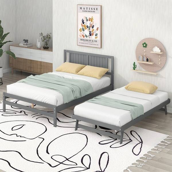 slide 2 of 2, Sturdy and Versatile Platform Bed with Adjustable Trundle for Enhanced Functionality
