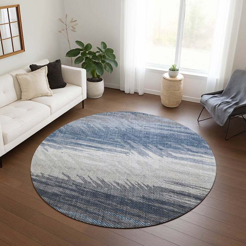 Machine Washable Indoor/ OutdoorAbstract Brushstrokes Chantille Rug