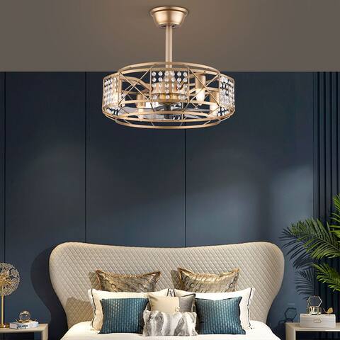 20" Gold Caged Farmhouse Crystal Ceiling Fan Light