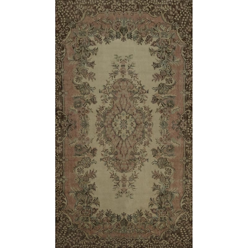 Hand Knotted Oriental 100% Wool Carpet Transitional Floral Beige & Ivories Anatolian Area Rug - 9' 4'' X 5' 7''