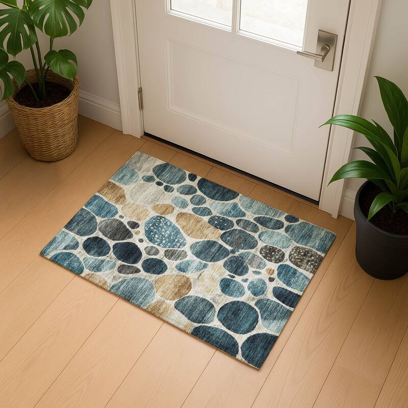 Premium Washable Super Soft Contemporary Cobble Mayfield Rug - Teal - 1'8" x 2'6"
