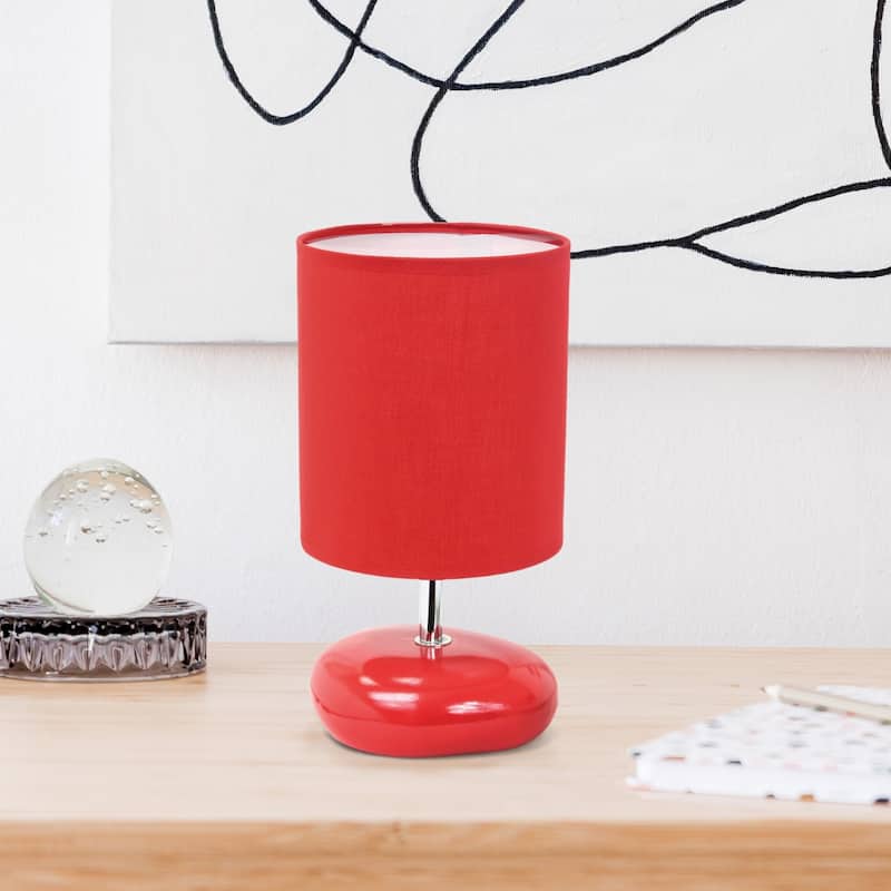 Traditional Mini Round Rock Table Lamp with Drum Shade - 10.25" - Red