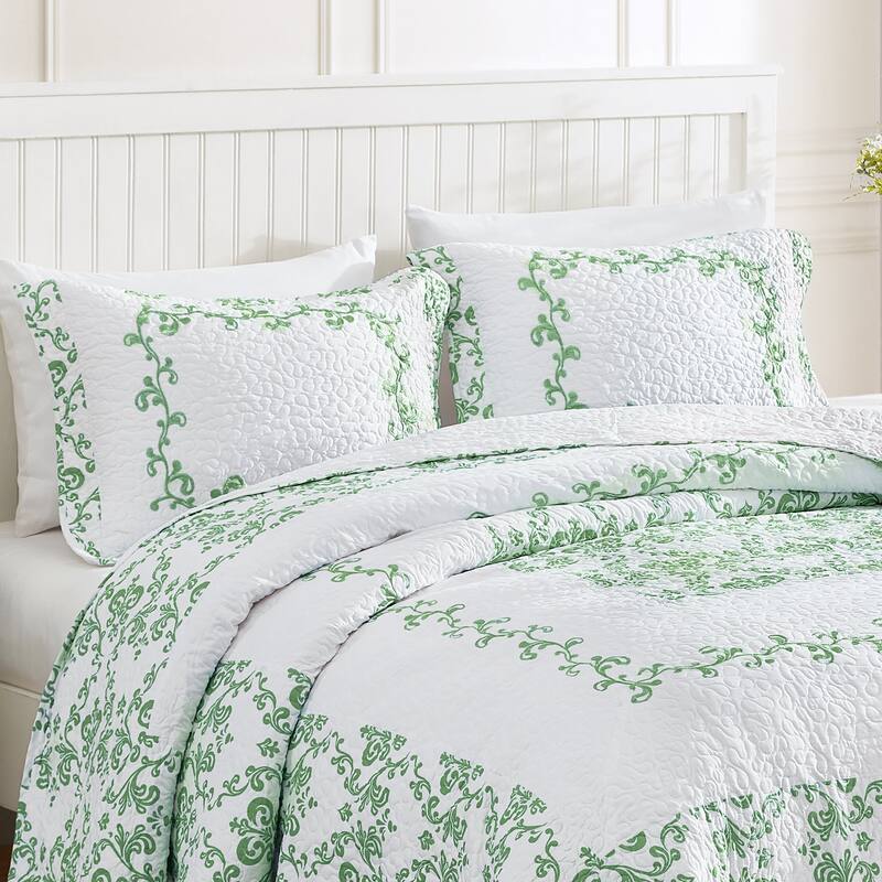 Lovely Damask Embroidered Quilted Pillow Sham - Sage