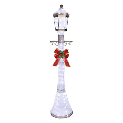 VEIKOUS 3D Cool White LED Post Light, 6FT Christmas Holiday Yard Decoration with 120 LED Waterproof Lights