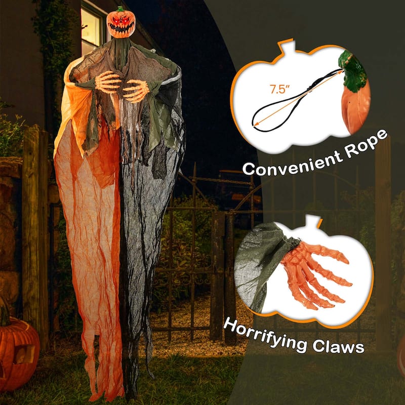 Costway 6 FT Light-up Hanging Pumpkin Ghost with Red Glowing Eyes &
