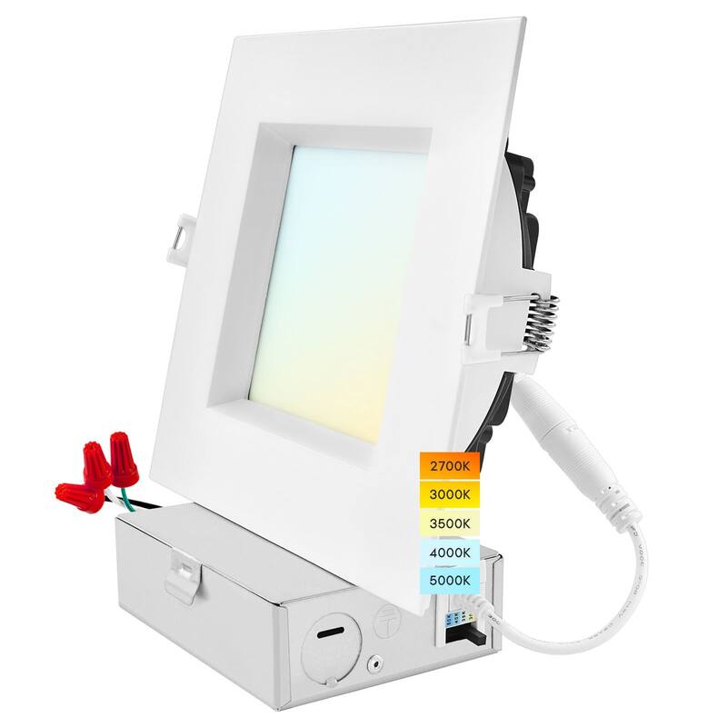 Luxrite 6" Square LED Recessed Ceiling Light J-Box 18W 5 Color Selectable 1800LM Dimmable Wet Rated IC Rated ETL - 1 Pack - 1 Pack