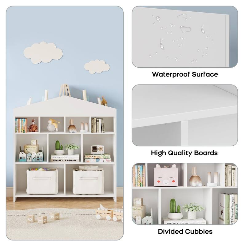 Kids Bookshelf and Toy Storage, 41" Wide 15-Cubby Wooden Bookcase