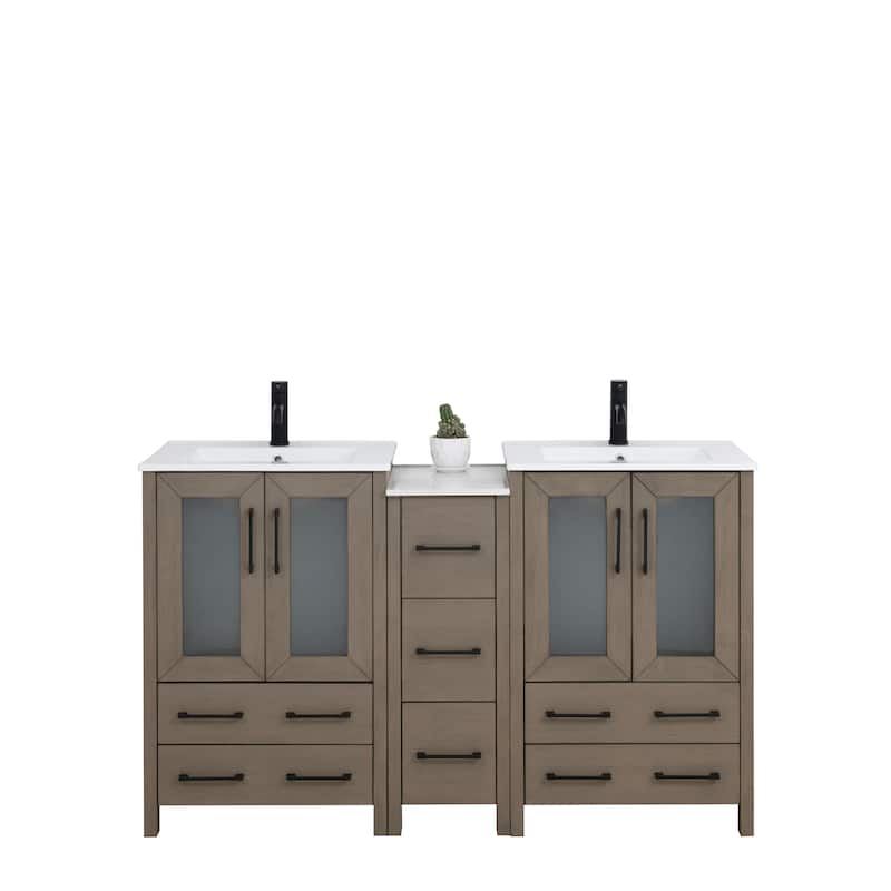 Vanity Art 60 in. Double Sink Bathroom Vanity with Top and Mirrors - 60 X 18.1 X 35.8